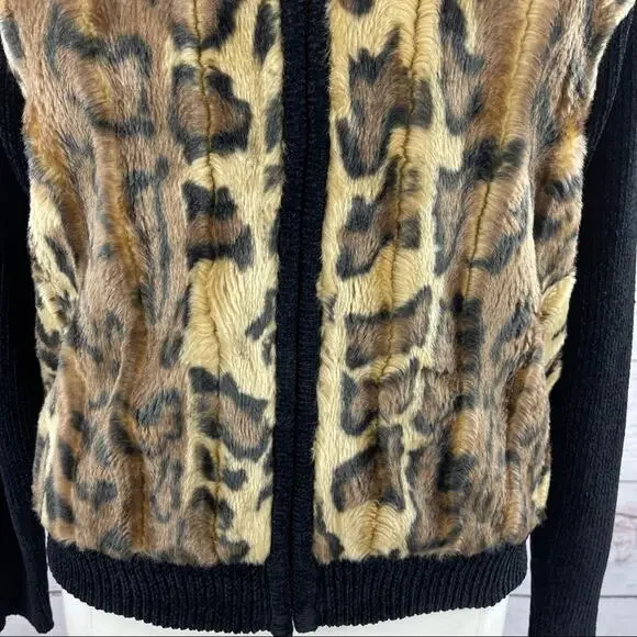 Lisa International faux fur animal print sweater zip front high neck - Picture 7 of 11
